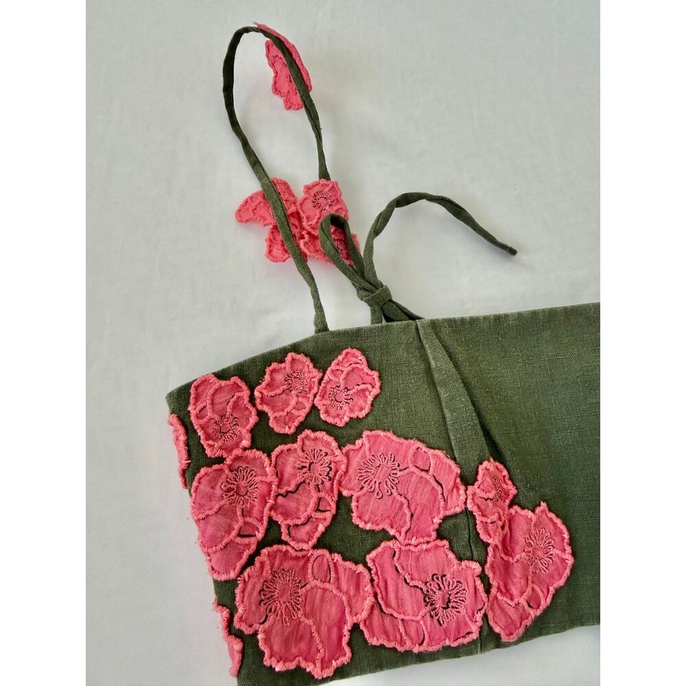 Agua by Agua Bendita Pensamiento Botanico Rosa Crop Top Olive Green Size S NWT - Picture 4 of 7